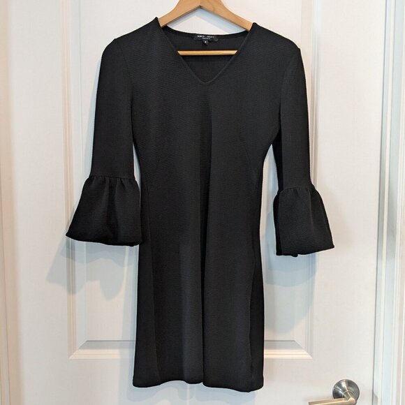 Romeo & Juliet Couture Sheath Dress Small Black Stretch V-Neck Bell Sleeve - Picture 8 of 16